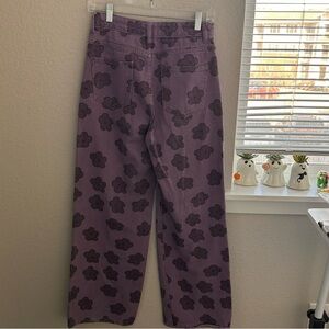 Purple Floral Patterned Pants